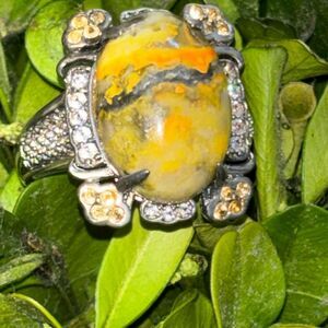 .925 silver bumblebee jasper/citrine + cabochon ring Sz 10 8g southwest